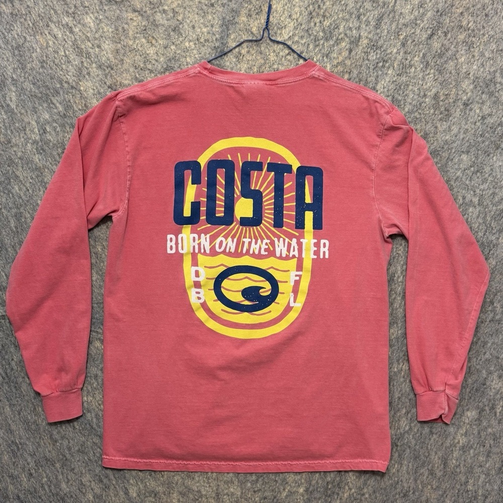 Costa Del Mar Born On The Water Long Sleeve Shirt Men’s L Comfort Colors Coral